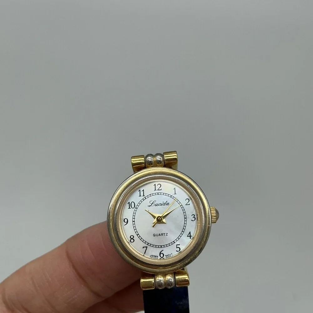 Lucida Womens Watch 21mm MOP Dial Gold Tone Blue Bracelet New Battery 6.5